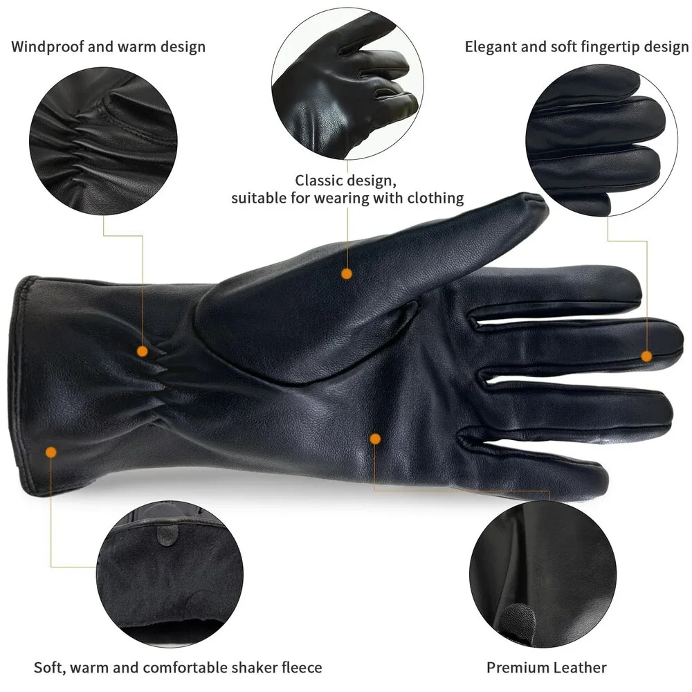 ZLUXURQ Women's Black Luxury Italian Soft Leather Gloves Genuine SMALL-6.5